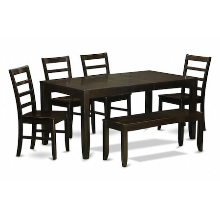 East West Furniture East West Furniture LYPF6-CAP-W 6 Piece Dining Room Set With Bench-Table With Leaf and 4 Dining Room Chairs Bench LYPF6-CAP-W